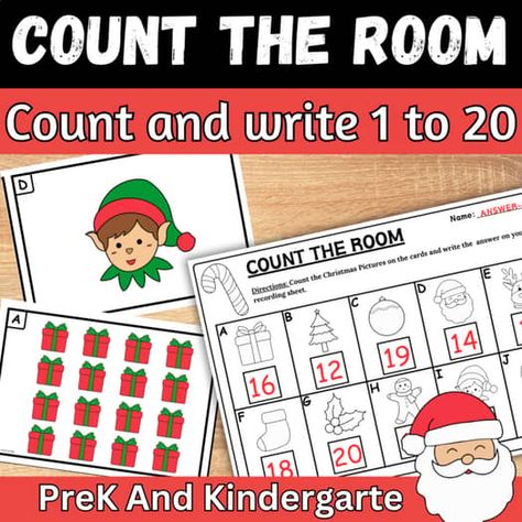 Christmas Count the room and write How many Numbers to 20 for Kindergarten Write The Room Christmas, Count The Room, Count And Write, Numbers To 20, Counting Activity, Write The Room, Counting Activities, Number Recognition, Christmas Theme