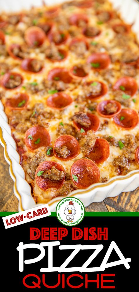 Low Carb Deep Dish Pizza Quiche - seriously delicious! If you like quiche and pizza you will absolutely LOVE this recipe! Eggs, cream cheese, parmesan cheese, mozzarella cheese, garlic powder, Italian seasoning, pizza sauce, sausage, and pepperoni. We ate this twice in one week. Even if you aren't doing low-carb or keto you will love this pizza! #pizza #quiche #lowcarb #keto #mozzarella Pizza Quiche, Pepperoni Recipes, Low Sugar Diet Recipes, Healthy Low Fat Recipes, Low Carb Soup Recipes, Cheese Mozzarella, Low Fat Low Carb, Crockpot Casserole, Low Carb Low Fat Recipes