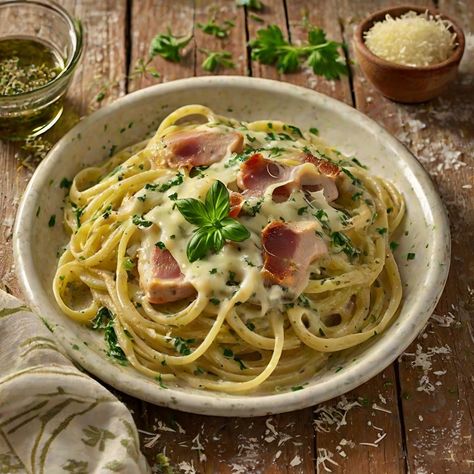 Buca Di Beppo Chicken Carbonara Recipe Bucca Di Beppo Recipes Copycat, Buca Di Beppo Recipes, Zeppole Recipe, Pork Spices, Chicken Carbonara Recipe, Chicken Pasta Dishes, Cannoli Recipe, Caprese Recipes, Eggplant Recipes Parmesan