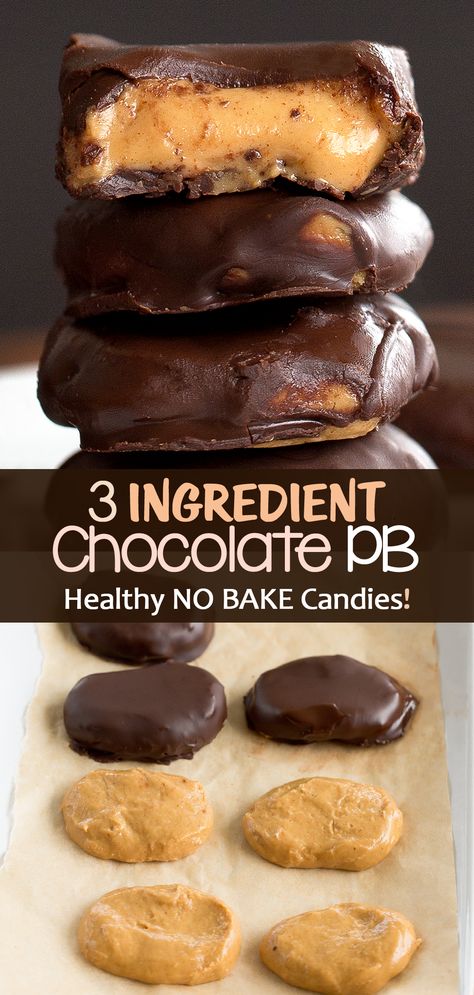 3 Ingredient Healthy No Bake Chocolate Peanut Butter Filled Candies Weight Watchers 3 Ingredient No Bake Chocolate Peanut Butter Balls, Peanut Butter Treats Healthy, Chocolate And Coconut Oil, Chocolate Peanut Butter Treats, Chocolate Peanut Butter Balls Healthy, Chocolate Peanut Butter Healthy Dessert, Healthy Chocolate Candy, Peanut Butter Chocolate Candy, Peanut Butter And Dark Chocolate