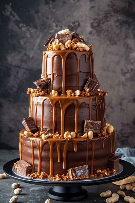 Caramel Nut Craze: A Snickers Cake Creation Snickers Cake, Elegant Cake Design, Film Cake, Chocolate Cake Recipe Moist, Elegant Cake, Caramel Drizzle, Snickers Bar, Design Techniques, Cake Inspo