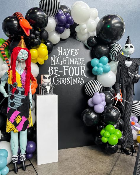 🎃✨ WOW! This “Nightmare Be-Four Christmas” birthday setup is officially one of our favorites! 🎂 The creativity that ashleyt8h brought to life was next level. Every little detail came together so perfectly, making it a truly unforgettable event. 😍 From the spooky-cool props to the overall vibe, everything was spot on. It’s all about the details when it comes to creating the perfect party, and this one nailed it! 🎉 #PartyGoals #NightmareBeforeChristmas #CreativeDecor #BulletDecorationCompany Nightmare Before Christmas Garland, Nightmare Before Christmas 1st Birthday, Nightmare Before Christmas Birthday Decorations, Nightmare Before Christmas Birthday, Birthday Setup, Officially One, Christmas Birthday Party, Christmas Baby Shower, 4th Birthday Parties