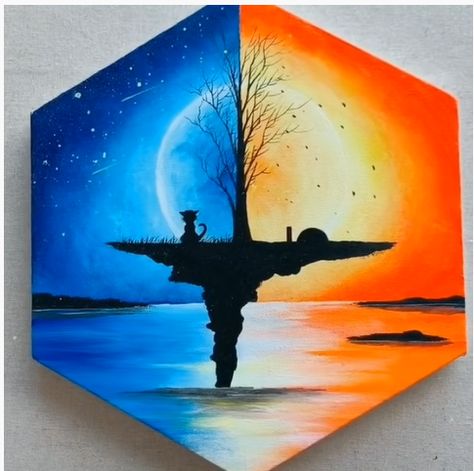 Silhouette Painting Ideas, Painting Ideas Easy, 3d Sketch, Easy To Draw, Silhouette Painting, Beautiful Art Pictures, Painting Ideas On Canvas, Night Painting, Landscape Pictures