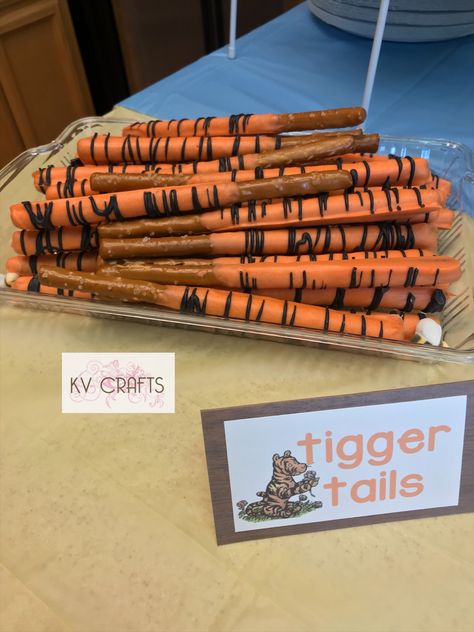 Tigger Tails, Dipped Pretzels, Chelsea's Messy Apron, Disney Dinner, Chocolate Dipped Pretzels, Jungle Theme Parties, Pretzel Dip, Winnie The Pooh Birthday, Classic Winnie The Pooh