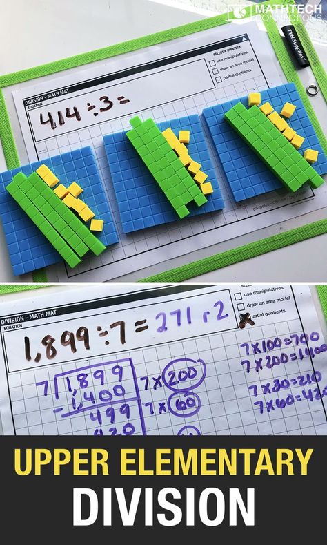 Division Activities for Small Group Lesson - Free Printable You may be tempted to skip this step, but it’s crucial for students to start at the concrete stage in order to develop conceptual understanding of division. View examples of how you can use base ten blocks to model division. Division With Manipulatives, Division Manipulatives, Long Division Activities, Division Math Games, Division Strategies, January Math, Division Activities, Math Sort, Repeated Addition