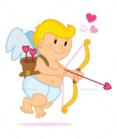 Cupid drawing his bow. Valentines Day Illustration.