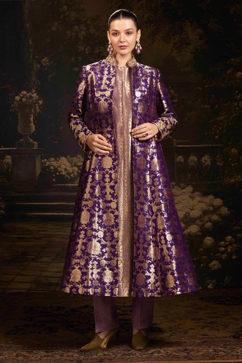 Buy Designer Deep Purple Brocade Banarasi Jacket Set online for Women from Manish Malhotra. MM-P-PR-WJKT-60377-PL_C Banarasi Jacket, Manish Malhotra Dresses, Indian Wedding Planning, Wedding Planning Guide, Manish Malhotra, Contemporary Chic, Manish, Global Fashion, Indian Outfits