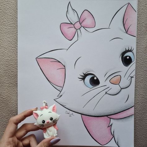 Marie Aristocats Drawing Easy, Marie Aristocats Drawing, Disney Cat Drawing, Cute Disney Drawings Cartoon Characters, Cute Disney Drawings Sketches, Marie Cat Drawing, Drawing Ideas Cartoon Disney, Cute Simple Drawings Disney, Cartoon Easy Drawings