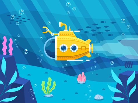 Download yellow submarine under the sea with colorful coral flat illustration Vector Art. Choose from over a million free vectors, clipart graphics, vector art images, design templates, and illustrations created by artists worldwide! Underwater Vector Illustration, Undersea Illustration, Submarine Illustration, Under The Sea Illustration, The Yellow Submarine, Sea Vector, Coral Flats, Ocean Illustration, Sea Illustration