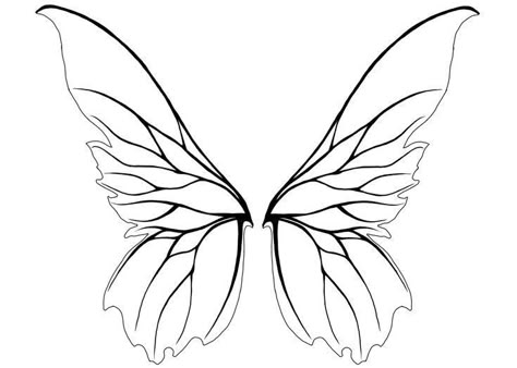 Farie Wings Drawing, Fairy Wing Line Art, Fairy Wing Drawing Reference, Fair Wings Drawing, Wings Fairy Drawing, Fairy Wing Art, Fairy Wing Stencil, Fairy Wing Sketch, Butterfly Wing Outline