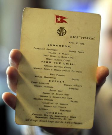 Original Titanic | ... Titanic — and at 10 courses, it’s a spread that could practically Titanic Food, Original Titanic, Titanic Party, Titanic Artifacts, Titanic Facts, Titanic History, Cunard Line, Spiced Beef, Fresh Lobster