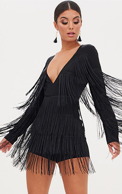 Tassels Dress, Fringe Romper, Salsa Dress, Looks Country, Casual Styles, Womens Playsuits, Dress Order, Black Fringe, Playsuit Romper