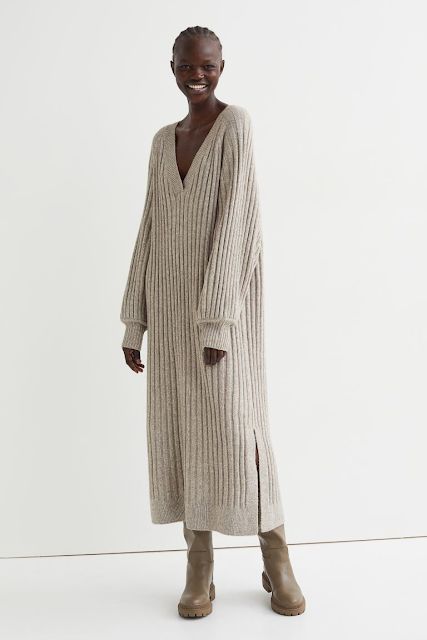 Knitted Dress Outfit, Hm Outfits, Cos Dress, H M Outfits, Modest Dresses Casual, Dresses Casual Winter, Calf Length Dress, Cashmere Dress, Feminine Chic