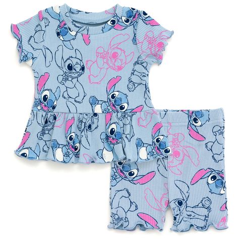 Buy Disney Lilo & Stitch Peplum T-Shirt and Bike Shorts Outfit Set Little Kid to Big Kid at Walmart.com Tigger Eeyore, Bike Shorts Outfit, Stitch Clothing, Disney Baby Clothes, Bday List, Shirt And Shorts Set, Disney Clothes, Disney Outfit, Stitch Clothes