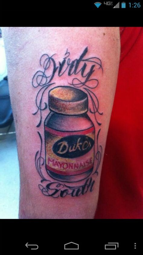 Now that's a serious dukes mayo lover wow South Tattoo, South Carolina Tattoo, Dukes Mayo, Dirty South, Sec Football, Back Tattoos, The Duchess, Back Tattoo, Tattoo Images