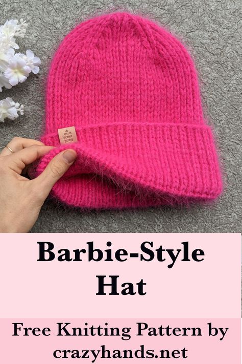 Learn how to knit a gorgeous Barbie-style winter hat that is part of a winter set that also includes bandana cowl and mittens. #knitbarbiehat #knitbeanie #knithat #knitcap #knitbeaniepattern #knithatpattern #knitcappattern Free Knit Hat Patterns For Kids, Adult Knitted Hats Free Pattern, Knit Winter Hat, Pink Knitted Hat, Knit Hat And Mittens Pattern, Free Knit Hat Patterns, Knit Hats, Knit Hat Scarf Mitten Pattern, Knitted Barbie Hat Pattern