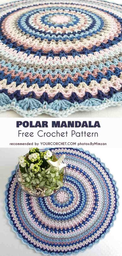 Polar Mandala Free Crochet Pattern. Mandala wheel patterns are a perennial favourite. They are useful for making throws, doilies, round tablecloths, area rugs... you name it. #freecrochetpatterns #crochetpattern #doily #mandalas Knit Beginners, Bavarian Crochet, Crochet Rug Patterns Free, Pattern Mandala, Crochet Afghan Patterns Free, Crochet Rug Patterns, Crochet Mandala Pattern, Crochet Circles, Afghan Patterns