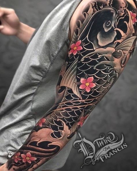 Dthird Ink Tattoo Studio on Instagram: "Full sleeve Japanese koi fish 😊 Artist Francis GET YOURS NOW! 🤩 PM us for inquiries and booking! 👇🏻 ✍🏻 10 YEARS tattooing a 'MASTERPIECE on SKIN!'🎨 🔱By appointment (preferably) 🔱We accept walk-ins 🔱Open daily 10am onwards 🔱For inquiries PM us here 🔱 +63 917 6561 202 (Viber/Whatsapp) ✏️We’ll transform your ideas into a stunning piece of art on your own skin 🎨👇🏼 ✅ We do original and customized design (we don't just copy). ✅ We use medical grade Koi Fish Waterfall Tattoo, Koi Fish With Peony Tattoo, Koi Half Sleeve Tattoo, Koi Fish Dragon Tattoo Sleeve, Orientalism Art Tattoo Half Sleeve, Mens Koi Fish Tattoo, Koi Fish Tattoo Half Sleeve, Koi Fish Arm Sleeve, Koi Full Sleeve Tattoo Design