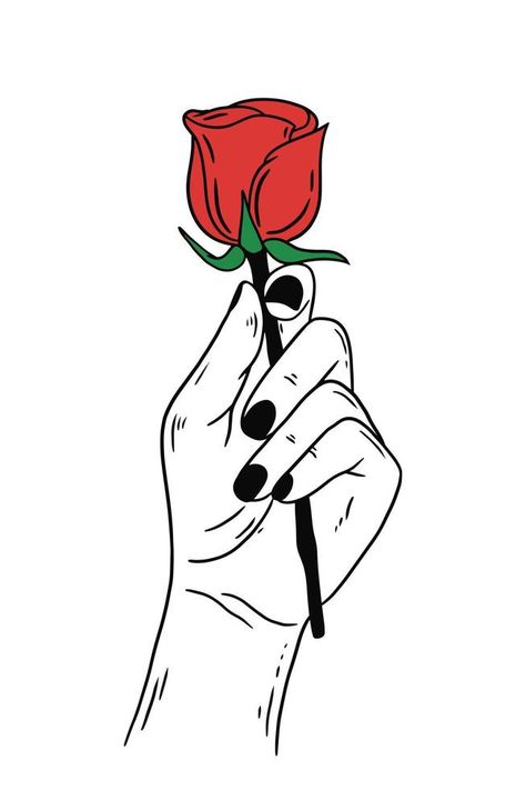 Valentines Day Drawing Ideas, Hand Holding Rose, Rose Reference, Hands Holding Flowers, Valentines Day Drawing, Friends Sketch, Flower Drawing Tutorials, Line Art Illustration, Rose Illustration