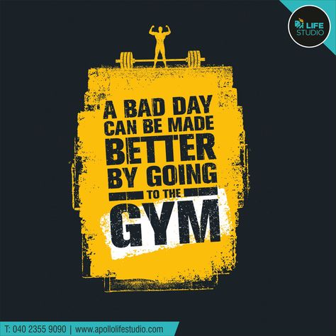 We all know that regular exercise brings with it a host of benefits both physically and mentally. The real problem lies elsewhere –– motivating ourselves to do it ‘regularly’. So lets join Apollo Life Studio Gym to reap the benefits of exercise and make every day a 'Happy Day'.Call to know more about our healthy weight loss programs. 📞040 23554800/01, 23559090 #Fitness #Motivation #LetsJoinGym #Selfawareness #PhysicalExercise #MentalHealth #BalancedLife #BoostsEnergy #ApolloLifestudio Gym Design Interior, Gym Antrenmanları, Gym Poster, Vector Typography, Gym Interior, Gym Art, Workout Posters, Go To The Gym, Gym Quote