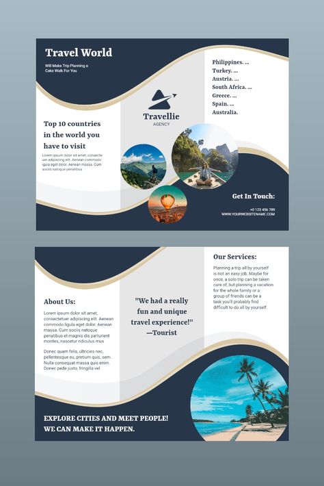 Travel Brochure Examples to Inspire your design Tourism Brochure Design Creative, Travel Brochure Design Creative, Brosur Design Promotion, Travel Brochure Examples, Travel Brochure School Project, Tourism Brochure Design, Advertising Design Layout, Travel Brochure Design, Tourism Design