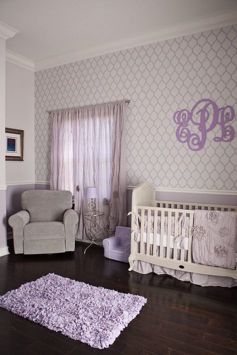 (paid link) 1. Patterned Paradise Sometimes all a nursery needs is some eye-catching wallpaper. · 2. Modern Fairy Tale Your baby girl's nursery can be a modern fairy tale. Purple And Grey Nursery Girl, Lavender Nursery Ideas, Lavender Nursery Baby Girl, Lavender And Grey Nursery, Lavender Baby Room, Purple Baby Room, Purple And Grey Nursery, Purple Nursery Ideas, Purple Baby Nursery