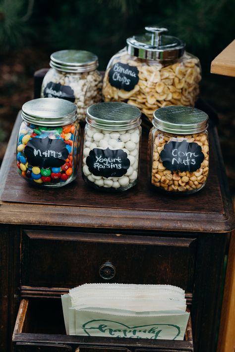 Pre-ceremony snacks:  Make your own trail mix Pre Wedding Ceremony Snacks, Wedding Ceremony Snacks, Ceremony Snacks, Trail Mix Bar, Literary Themes, Cabin Wedding, Trail Mix, Happy Camper, Family Farm