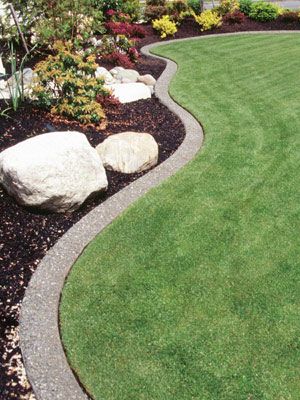 I like the neat and tidy edge.  Edge with concrete curb or a stamped concrete. Fescue Grass, Landscape Curbing, Garden Wallpaper, Landscape Edging, Lawn Edging, Garden Shrubs, Edging Ideas, Sprinklers, Stamped Concrete