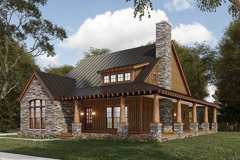 2-Story 3-Bedroom Country Mountain House with Vaulted Ceiling and Optional Garage (House Plan) Rustic House Plans, Mountain House Plans, Cabin House Plans, Inspire Me Home Decor, Log Cabin Homes, Wrap Around Porch, Small Cabin, Cabin Style, Mountain Homes