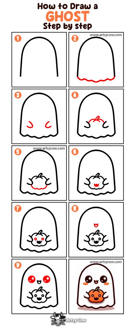 Cute Ghost Step By Step Drawing Steps How To Draw Cute Ghosts Step By Step, Halloween Drawing For Kids Easy, Draw Ghost Easy, Easy Draw Step By Step, Halloween Drawing Step By Step, Halloween Step By Step Drawings, Cute Ghost Drawing Easy, How To Draw A Ghost Step By Step, Halloween Scene Drawing