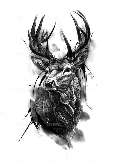 Stag Tattoo Design, Viking Drawings, Deer Tattoo Designs, Stag Tattoo, Cool Shoulder Tattoos, Tattoo Design Tattoo, Wolf Tattoo Sleeve, Deer Tattoo, Clever Tattoos