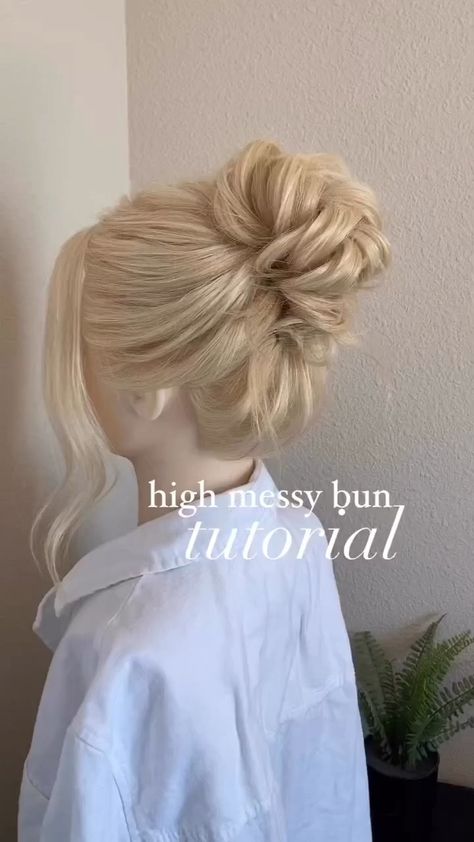 Pivot Point International - High Messy Bun Tutorial Updos For Medium Length Hair Tutorial, Messy Updo Tutorial, High Bun Tutorial, High Bun Tutorials, Bun Making, High Messy Bun, Messy Bun Updo, High Bun Hair, High Updo