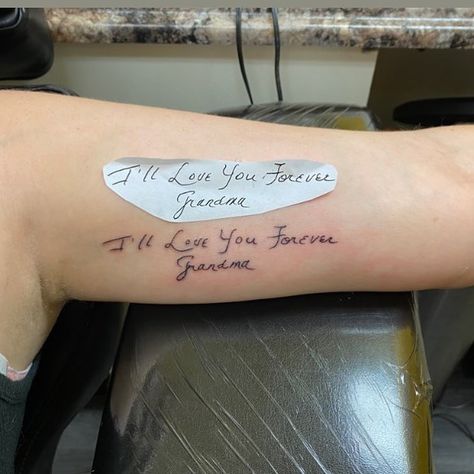 Trish Failla’s Instagram post: “#lettering #letteringtattoo #handwritingtattoo #tattoo #tattoos #familytattoo #grandma #grandmatattoo #tattoos #inked” Quote Tattoo For Grandma, Tattoo For Your Grandma, Grandmas Handwriting Tattoos, Tattoos To Get For Your Grandma, Grandma Handwriting Tattoo, Tattoo For My Grandma, Handwriting Tattoo Grandma, Tattoos For Your Grandma, Love Grandma Tattoo