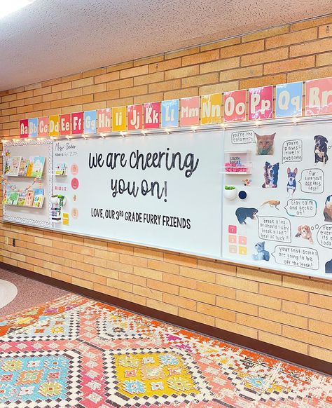 State testing ready✏️🦋🩷 My 3rd graders have been working so hard to prepare for the next two weeks of testing and I can’t wait to cheer them on! Last week I asked parents to send me pictures of my students’ pets or stuffed animals to help create this motivational mural in our classroom. I did this last year and the responses from both the kids and parents have now made it an absolute must! Good luck to all of those state testing in the upcoming weeks🌟 We’ve got this! #backtoschool #educ... Motivational Mural, Homeschool Highschool, Me Pictures, State Testing, Future Classroom, 4th Grade, Send Me, Kids And Parenting, Stuffed Animals