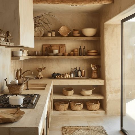 Berber Interior Design, Taupe Countertops, Earthy Kitchen, Comforting Hug, Taupe Kitchen, Wabi Sabi Interior, Mid Century Minimalist, Concrete Kitchen, Casa Container