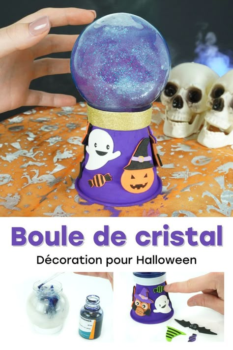 Dans ce tuto, découvrez comment fabriquer une boule de cristal pour Halloween, une activité qui permettra aux enfants de parfaire la décoration d'Halloween avec un joli effet magique. Une activité facile et rigolote pour les enfants dès l'âge de 5 ans ! Halloween Art Projects, Bricolage Halloween, Carte Halloween, Halloween 5, Halloween 2018, Halloween 2023, Halloween Art, Halloween Diy, Snow Globes