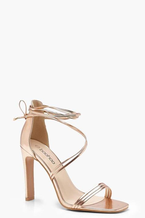 boohoo Wrap Strap Slim Block Heels,rose gold Hoco Heels, Prom Pumps, Rose Gold Heels, Heels Collection, Prom Heels, Open Toe High Heels, Cute Heels, Wedding Heels, Summer Lovin