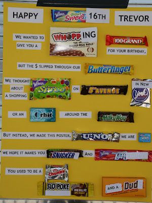 Sweet Sixteen Candy Poster, Sweet 16 Candy Poster, Boys 16th Birthday Ideas Sons, Candy Poster Board, Candy Bar Cards, Sweet 16 Candy Bar, Birthday Candy Poster, Candy Birthday Cards, Candy Posters