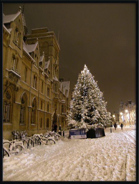 Christmas In England, Oxford City, Castles In England, Oxford England, Night Christmas, Winter Photos, Winter Scenery, Snow Scenes, Christmas Scenes