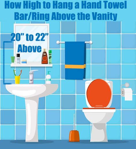 Standard Towel Bar Height (Bathroom Design Guide) - Designing Idea Towel Bar Height Bathroom, Hand Towel Holder Ideas, Towel Bar Height, Hand Towel Bar, Double Towel Bar, Small Bathroom Vanities, Hand Towel Holder, Playroom Organization, Vanity Countertop