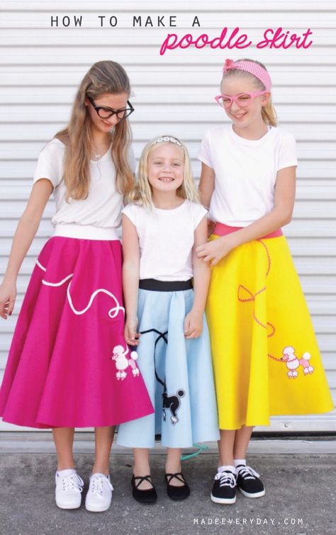 How to make a POODLE SKIRT – MADE EVERYDAY Poddle Skirt, Kids Poodle Skirt, Poodle Skirt Pattern, Girls Poodle Skirt, Poodle Skirt Costume, Unicorn Skirt, Styling Skirts, Circle Skirt Pattern, Tips For Sewing