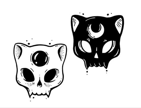 Cat Skull Tattoo, Skull Tattoo Designs, Friendship Tattoo, Spooky Cat, Cat Skull, Skull Tattoo, Tattoo Ideas, Tattoo Designs, Black And White