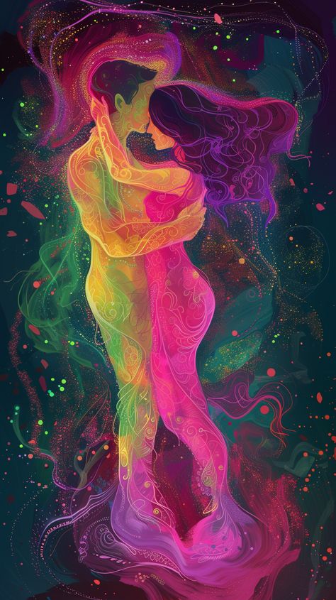 Radiant display of ardor, colorful symphony of affection. An enchanting illustration of celestial mermaid love, embodying both divine feminine and masculine energies. Emblematic of the harmonious and mystical Twin Flame connection, this art whispers the power of transcendental love. Divine Masculine And Feminine Union, Art Whispers, Celestial Mermaid, Divine Feminine And Masculine, Connections Art, Twin Flame Connection, Ideal Relationship, Tiny Tattoos For Women, Feminine And Masculine