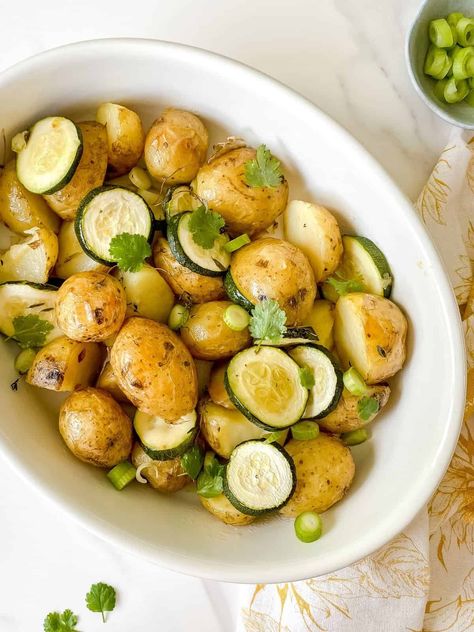 Roasted Zucchini and Potatoes - Through The Fibro Fog Zucchini And Potatoes, Potato And Zucchini, Potato Zucchini, Side Dishes For Fish, Low Histamine Foods, Roasted Zucchini, Fibro Fog, Roasted Potato, Low Histamine Diet