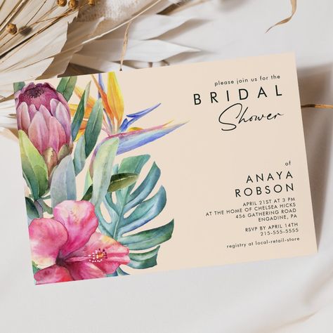 Peach Bridal Showers, Tropical Bridal Shower Invitations, Wedding Announcement Cards, Tropical Bridal Showers, Elegant Bridal Shower, Winter Wedding Invitations, Floral Bridal Shower Invitations, Bridal Shower Invitations Templates, Wedding Invitations Boho