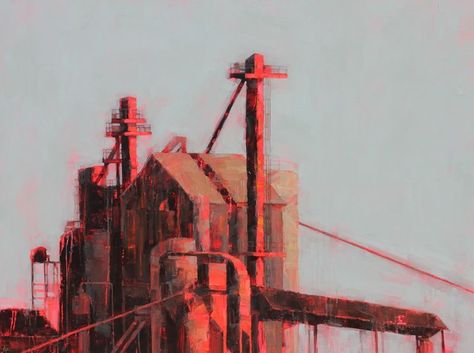 Industrial Art Painting, Zen Lounge, Cityscape Paintings, Buildings Artwork, Industrial Landscape, Industrial Paintings, Gestural Abstraction, Building Painting, Abstract City