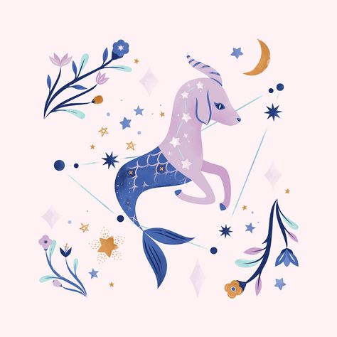 Carly Watts Art & Illustration: Capricorn Capricorn Illustration, Cute Capricorn, Astrology Images, Carly Watts, Capricorn Design, Zodiac Constellation Art, Capricorn Aesthetic, Capricorn Art, Picture Storage