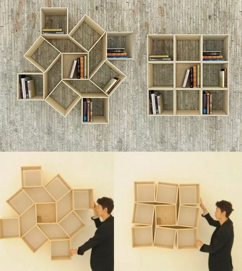 Creative Bookshelves, Regal Design, Bookshelf Design, Wall Boxes, Cool Ideas, Shelf Design, Home Library, Book Shelf, 인테리어 디자인