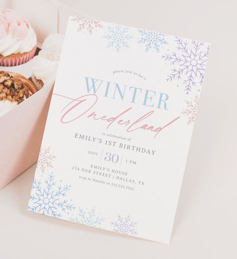 Winter Onederland Invitation Template, Snowflake Glitter Girl 1st Birthday Invite, December Christmas Birthday, DIGITAL DOWNLOAD Winter Onederland Birthday Invitations, Winter Onederland Invitations, Winter Onederland Birthday Party, Onederland Birthday Party, Winter Onederland Birthday, 1st Birthday Invitation, Birthday Party Invitation Templates, Winter Onederland, Glitter Girl