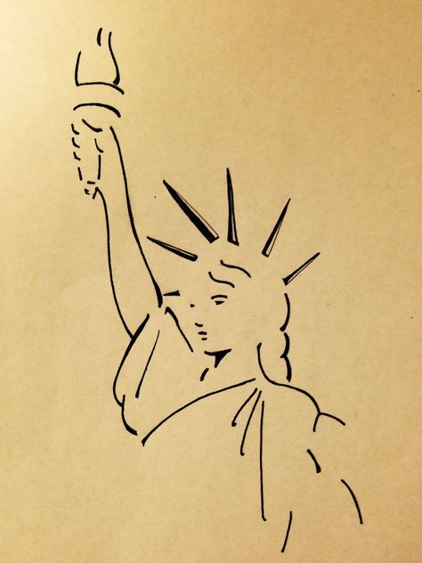 Statue Of Liberty Crown Tattoo, Statue Of Liberty Simple Drawing, Statue Of Liberty Painting Easy, New York Easy Drawing, New York Simple Drawing, Nyc Drawing Simple, Statue Of Liberty Drawing Easy, Statue Of Liberty Drawing Sketch, Statue Drawing Easy